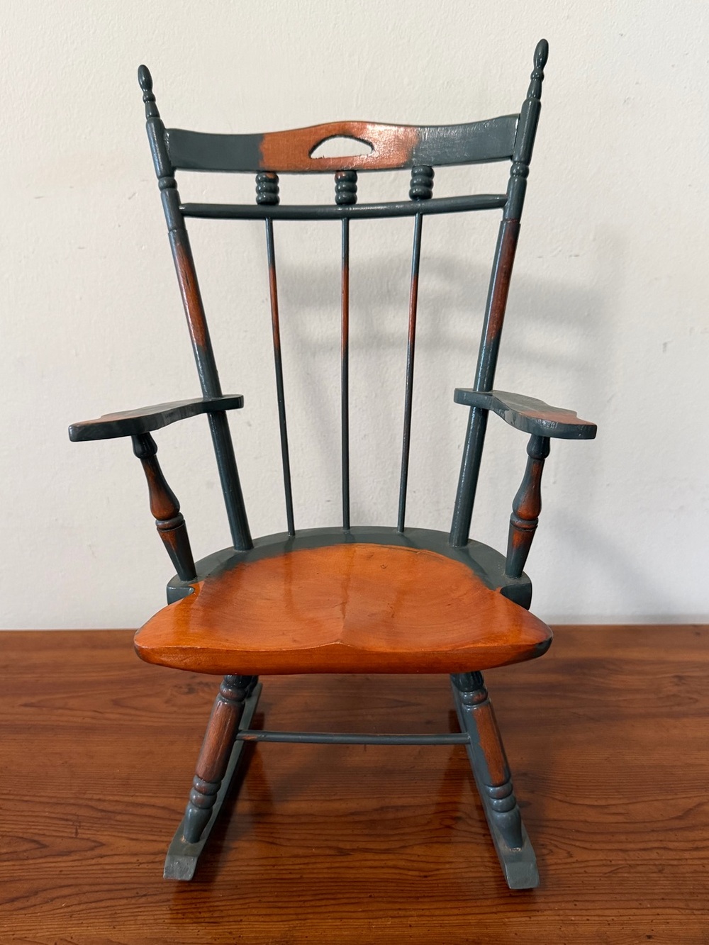 Doll/Planter Two-Tone Wooden Rocking Chair in Green and Natural Wood 🪴